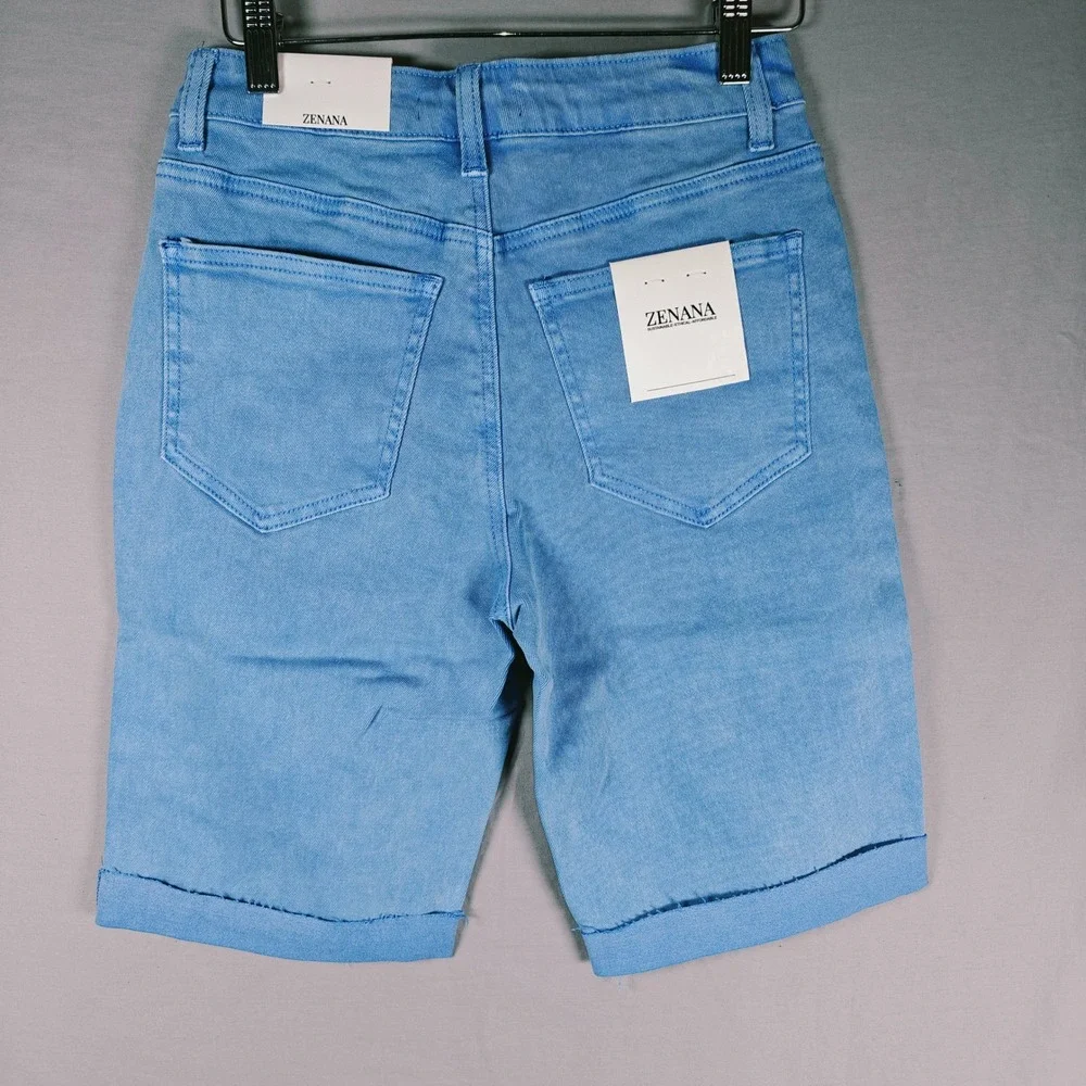 Zenana Acid Wash Dyed Bermuda Distressed Shorts DMP-1892Y Ocean Blue Large